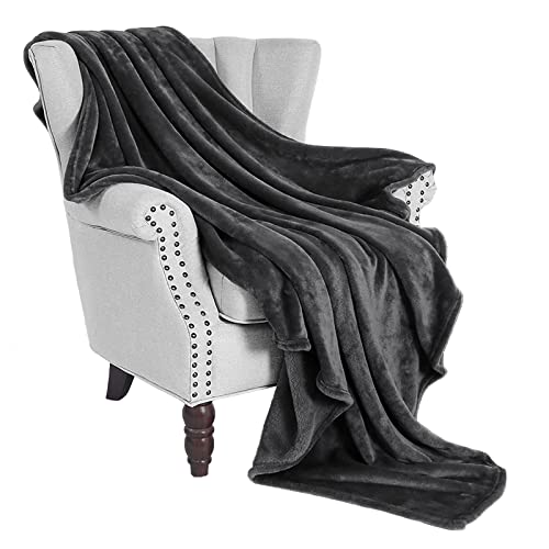 Exclusivo Mezcla Extra Large Fleece Throw Blanket for Couch, Sofa and Bed, Super Soft Blankets and Warm Throws, Cozy, Plush, Lightweight (50x70 inches, Dark Grey)
