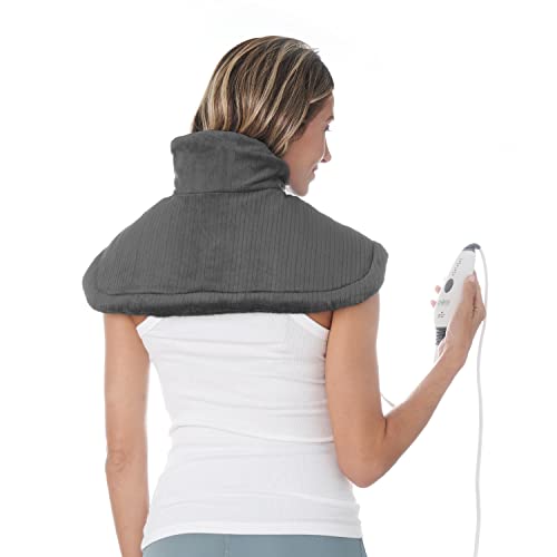 Pure Enrichment® PureRelief® Neck & Shoulder Heating Pad - 4 Heat Settings, Auto Shut-Off, Universal Fit, Magnet Closure, Soft Micromink, Storage Bag, 5-Year Warranty, Machine Wash (Charcoal Gray)