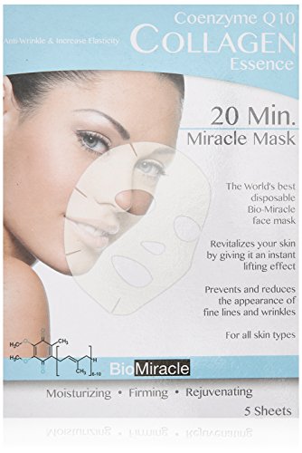 Bio-Miracle Anti-Aging and Moisturizing Face Mask, Collagen, 5 Count