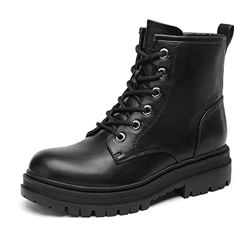 DREAM PAIRS Black Strong-5 Lace-up Platform Combat Boots Ankle Booties for Women Size 8.5