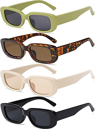 Tskestvy 4 Pieces Retro Sunglasses Vintage Sunglasses Small Square Rectangle 90s Glasses Trendy Y2K for Women Aesthetic Accessories (A)