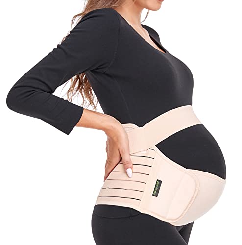 ChongErfei Maternity Belt, Pregnancy 3 in 1 Support Belt for Back/Pelvic/Hip Pain, Band Belly (L: Fit Ab 39.5'-51.3', Nude)