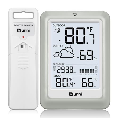 Indoor Outdoor Thermometer Hygrometer Wireless Weather Stations, Temperature Humidity Monitor Battery Powered Inside Outside Thermometer with 330ft Range Remote Sensor and Adjustable Backlight