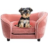Hollypet Pet Sofa Bed, Velvet Couch with Washable Cushion for Small Dog Cat, Pink