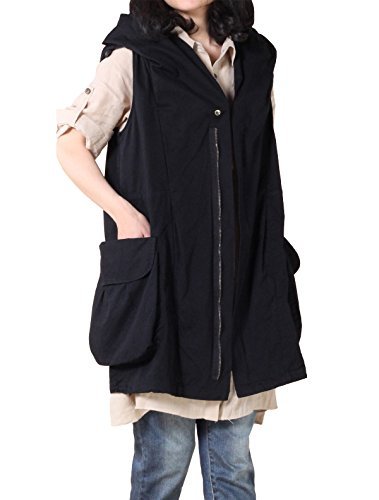 Mordenmiss Women's Sleeveless Coat Vest Hoodie Waistcoat Anoraks with Big Pockets Style 1 M Black