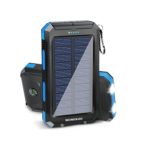WONGKUO Solar Charger Power Bank - 36,800mAh Portable Solar Phone Charger, QC3.0 Fast Charger with LED Flashlight, IP65 Waterproof Power Bank Perfect for Outdoor Activities