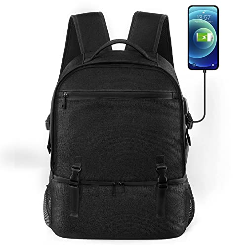 Insulated Cooler Backpack 38 Cans Leakproof Lightweight Lunch Backpack with USB Double Deck Small Cooler Backpack with Cooler Compartment for Work Beach Picnic Travel Trip Men Women (Black)