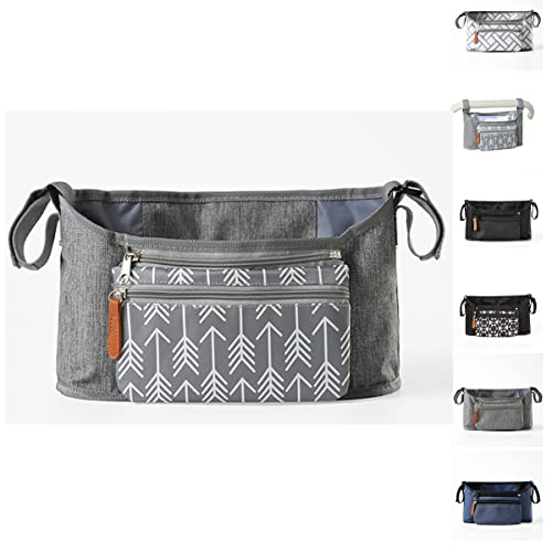 Universal Baby Stroller Organizer Insulated Cup Holder Detachable Zippered Pocket Adjustable Shoulder Strap Large capacity for baby essentials Compact Design Fits Any Strollers (Grey-3)