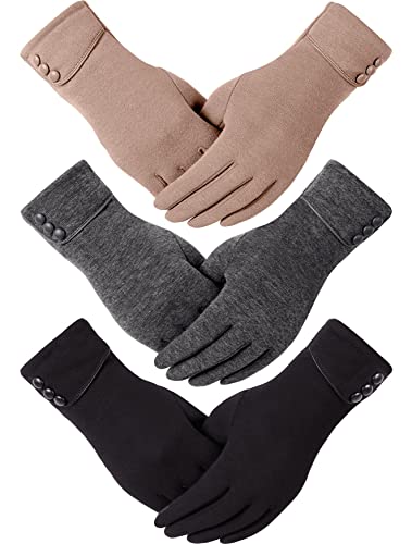 Dimore 3 Pairs Winter Gloves for Women Cold Weather Girls with Touch Screen Fingers Warm Thick Texting (B-3pair(1Black+1Dgrey+1Khaki))