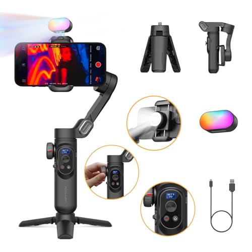 AOCHUAN 3-Axis Gimbal, Gimbal Stabilizer for Smartphone w/RGB Magnetic Fill Light Phone Gimbal for iPhone/Android Foldable iPhone Gimbal w/Upgraded Face Tracking Vlog Recording-Smart X Pro Kit