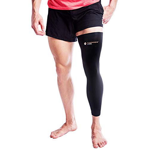 Copper Joe Full Leg Compression Sleeve - Ultimate Copper Infused, Support for Knee, Thigh, Calf, Arthritis, Running and Basketball. Single Leg Pant For Men & Women (Large)