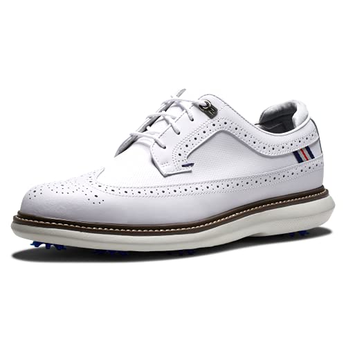 FootJoy Men's Traditions-Shield Tip Previous Season Style Golf Shoe, White/White/Grey, 10.5