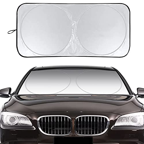 TOPDC Car Windshield Sun Shade, Durable 240T Material, Fit for Most Sports Car Truck SUV Vans, Blocks UV Rays Sun Visor Protector with Storage Pouch, Car Interior Accessories for Sun Heat Protection