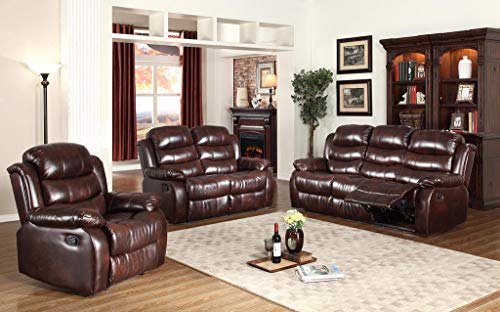 GTU Furniture 3Pc Brown Leather Reclining Sofa & Loveseat Set