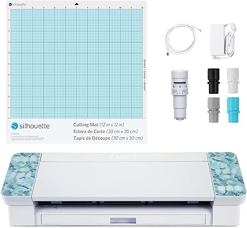 Silhouette Cameo 4 with Bluetooth, 12x12 Cutting Mat, Autoblade 2, 100 Designs and Silhouette Studio Software - White Edition