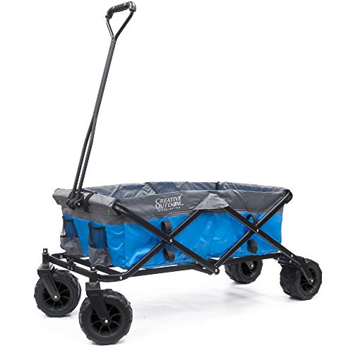 Creative Outdoor Distributor All-Terrain Folding Wagon, (Blue/Grey) - Multipurpose Cart for Gardening, Camping, Beach Trips, and Travelling