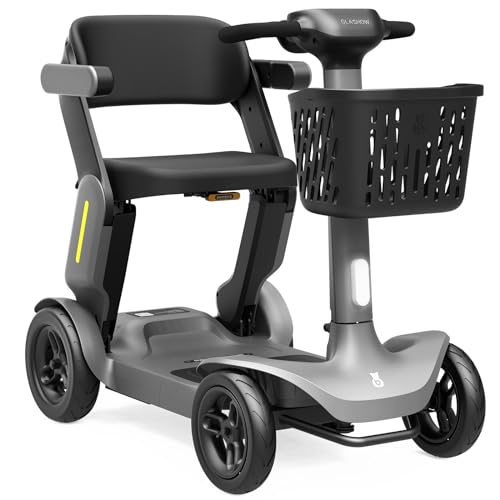 Glashow Foldable Mobility Scooter - Electric Scooter with Seat for Adults - Wheelchair Alternative - 25 Miles on 1 Charge, Enhanced Safety, Lightweight for Travel, LED, Basket, Charger Included