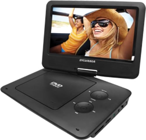 Sylvania 9-Inch Swivel Screen Portable DVD/CD/MP3 Player with 5 Hour Built-In Rechargeable Battery, USB/SD Card Reader, AC/DC Adapter