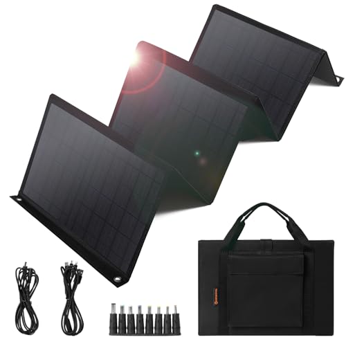 Keshoyal Portable Solar Panel – 60W Foldable Solar Panels with 5V USB and 18V DC for Camping,Cell Phone,Tablet and 5-18V Devices – Compatible with Solar Generators Power Stations