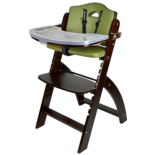 Abiie Beyond Junior Convertible Wooden High Chairs for Babies & Toddlers. 3-in-1 Adjustable High Chair with Removable Tray, Easy to Clean, Portable. 6 Months up to 250 Lb. Mahogany Wood/Olive Cushion