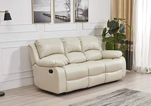 Betsy Furniture Bonded Leather Reclining Sofa in Multiple Colors, 8018 (Beige, Sofa)