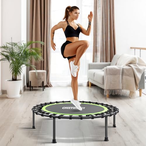 ONETWOFIT 42' Mini Trampoline, Rebounder Trampoline for Adults Silent Indoor Exercise Fitness Trampoline Bungee Rebounder Jumping Workouts 330LBS Weight Capacity Green
