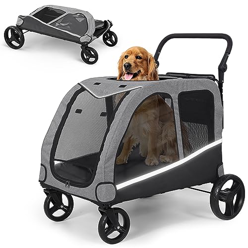 Saudism Dog Stroller For Large Dogs, Extra Large Pet Stroller For For Medium Dogs, Dog Stroller For 2 Dogs, Dog Wagon, Dog Carriage, Foldable Design, Adjustable Handle, With Pocket, Up To 160 lbs