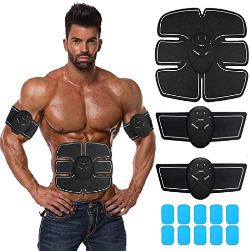 Abs Stimulator Abdominal Intelligent Muscle Toner Training Device with 10 Pcs ABS Gel Pads Replacement Portable Fitness Workout Equipment for Men Women Home Office (Gray)