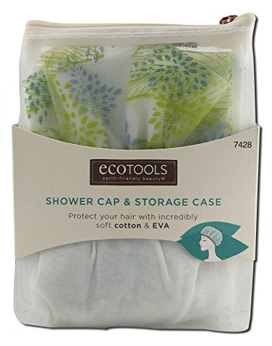 EcoTools Recycled & Sustainable Shower Cap, Cotton Lining, Fits All Head Sizes, Fits All Hair Textures, Quick Drying Bath Hair Cap, Washable & Breathable, Pink Tropical Pattern, 1 Count