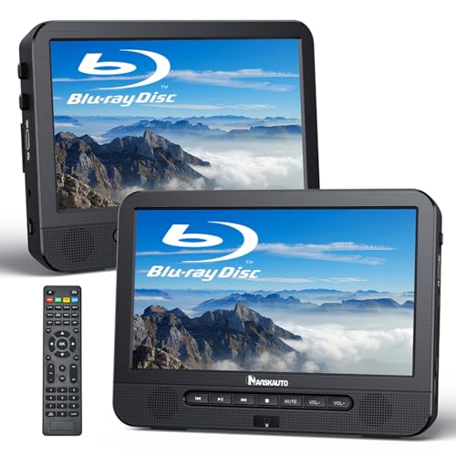 NAVISKAUTO 10.1'' Blu Ray Dual Screen Portable DVD Player with Rechargeable Battery Support 1080P Video, Dolby Audio, HDMI Out, Sync Screen, Last Memory, Region Free, USB/SD Card