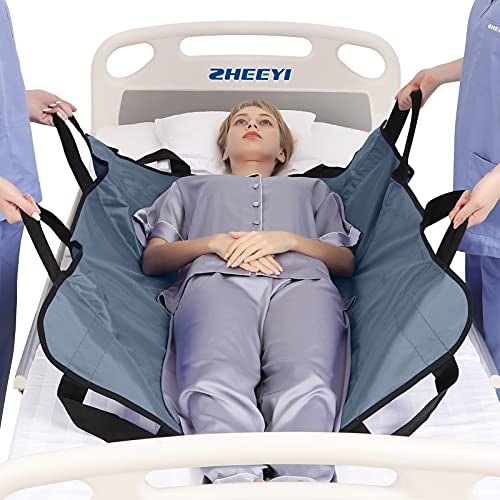 ZHEEYI Positioning Bed Pad with Reinforced Handles 43' x 36' Patient Transfer Sheet Aid Assistant for Body Lifting, Turning, Repositioning, for Elderly, Incontinence, Caregiver, Gray