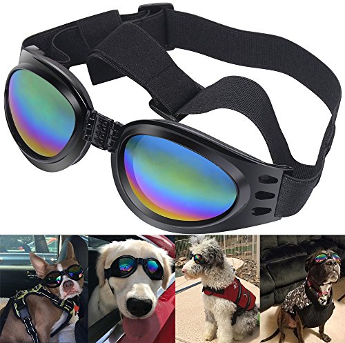 QUMY Dog Goggles Eye Wear Protection Waterproof Pet Sunglasses for Dogs About Over 15 lbs (Black)