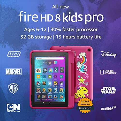 All-new Amazon Fire HD 8 Kids Pro tablet, 8' HD display, ages 6-12, 30% faster processor, 13 hours battery life, Kid-Friendly Case, 32 GB, (2022 release), Rainbow Universe