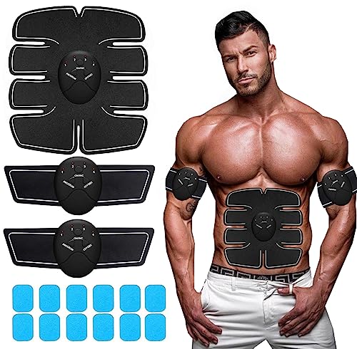 Abs Stimulator Abdominal Intelligent Muscle Toner Training Device with 10 Pcs ABS Gel Pads Replacement Portable Fitness Workout Equipment for Men Women Home Office (Gray)