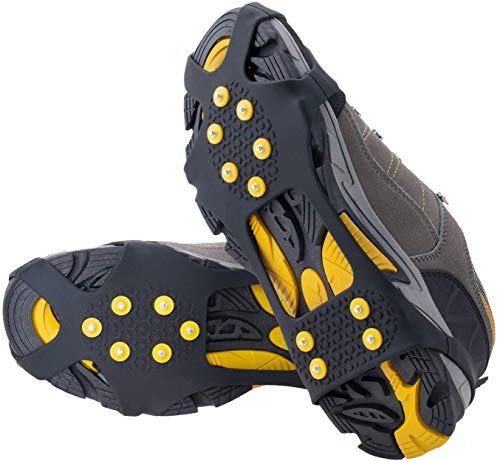 OuterStar Ice & Snow Grips Over Shoe/Boot Traction Cleat Rubber Spikes Anti Slip 10-Stud Crampons Slip-on Stretch Footwear S/M/L/X-L(Extra 10 Studs)