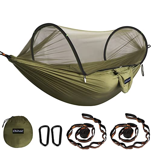 Chihee Ultra-Light Travel Camping Hammock Pop-up Bug Net Hammock 300kg Load Capacity,Breathable,Quick-Drying Parachute Nylon 2 Premium Carabiners,2 Tree Slings Included for Outdoor Backpacking Hiking