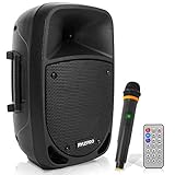 800W Portable Bluetooth PA Speaker - 8’’ Subwoofer, LED Battery Indicator Lights w/ Built-in Rechargeable Battery, MP3/USB/SD Card Reader, and UHF Wireless Microphone - Pyle PSBT85A