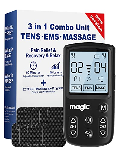 Tens Unit Muscle Stimulator Machine - Dual Channel Electronic Pulse Massager, Muscle Massager for Pain Relief Therapy with 10 Electrode Tens Unit Replacement Pads (2'x2')