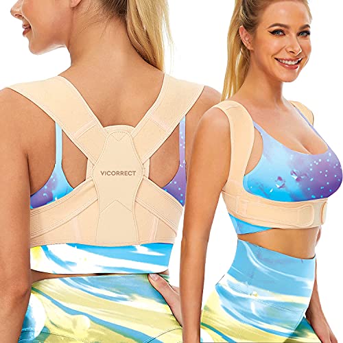 Vicorrect Posture Corrector for Women and Men, Adjustable upper back straightener posture corrector and Providing Pain Relief from Neck, Shoulder, and Upper Back (Small/Medium)