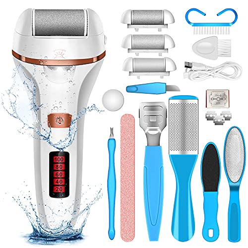 Electric Foot File Callus Remover, Rechargeable Pedicure Tools Foot Care Kit, Callus Remover for Feet with 3 Roller Heads,2 Speed, Display for Remove Cracked Heels Calluses and Hard Skin