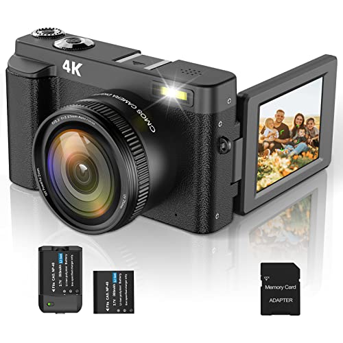 4K Digital Camera for Photography 16X Zoom Anti-Shake Vlogging Camera with Flash 48MP Video AutoFocus Camera with 180°Flip Screen Compact Travel Camera with 2 Batteries 32GB Memory Card for Beginner