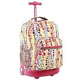 J World New York Sunrise Rolling Backpack, Squares Neon, One Size