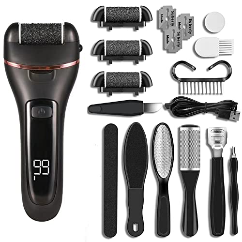 Electric Foot File Pedicure Set, Rechargeable Waterproof Hard Skin Remover with 3 Rollers and 2 Speeds, Callus Remover Foot Care Gift Kit for Cracked Heels Calluses and Dead Skin