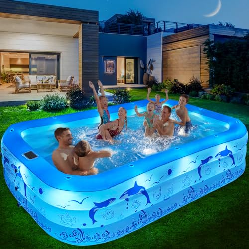 StarOcean Inflatable Pool with Lights, 2024 Upgraded Family Inflatable Swimming Pool for Kids,Adults, Blow up Pool Solar Powered, Large Kiddle Pool, 105'x65'x25''Oversized Thickened Pool for Backyard