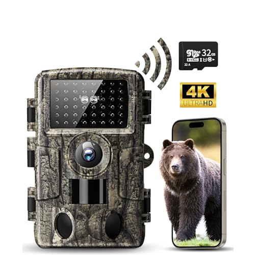 MRSCRET WiFi Trail Camera, 4k 60MP Game Camera with Night Vision Ip66 Waterproof 120°Wide Angle 0.1s Trigger Speed,Suitable for Outdoor Wildlife Detection, Monitoring Home Security