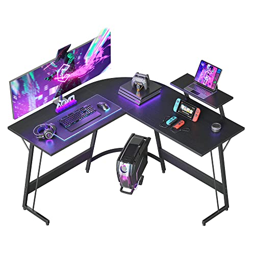 Cubiker L Shaped Desk, Computer Corner Desk, Gaming Desk with Monitor Stand, Home Office Study Writing Workstation, Space-Saving, Black