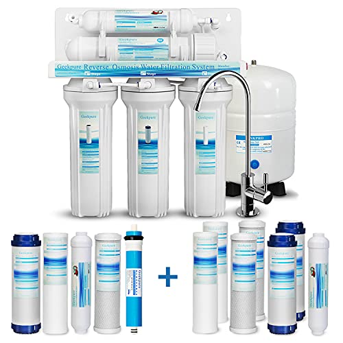 Geekpure 5-Stage Reverse Osmosis RO Drinking Water Filter System with Extra 7 Filters
