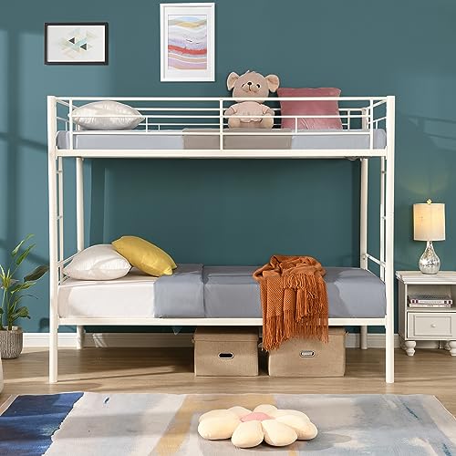 HAUSHECK Twin Bunk Beds for 2 Kids/Adults, Twin Over Twin Bunk Bed w/Two Side Ladders & Full-Length Guardrails, Space-Saving Detachable Metal Bedframe No Box Spring Needed for Dorm, Bedroom