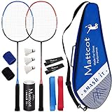 MATTCOT Badminton Set of 2 Rackets – 2 Carbon Fiber Rackets, 3 Badminton Birdies, 2 Sweatbands, Overgrip Tape, Frame Protector Tape, Portable Case – Outdoor Family Games & Pro Racket Sports