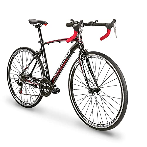 PanAme 21 Speed Road Bike with Light Aluminum Alloy Frame, 700C Wheel Commuter Bicycle with Dual Disc/V Brakes for Men and Women, Adult Faster Racing Bike (Black, Red, Blue, White)…(FT-Red)